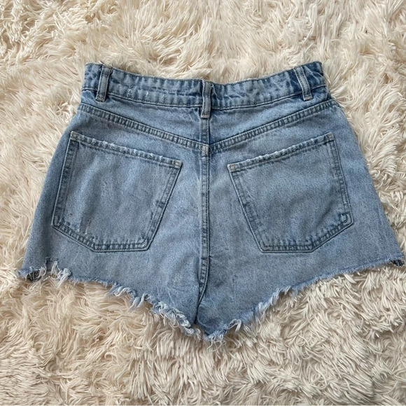 ZARA High Rise Frayed Cut off Style Hem Denim Shorts washed blue size 6 - Picture 4 of 5